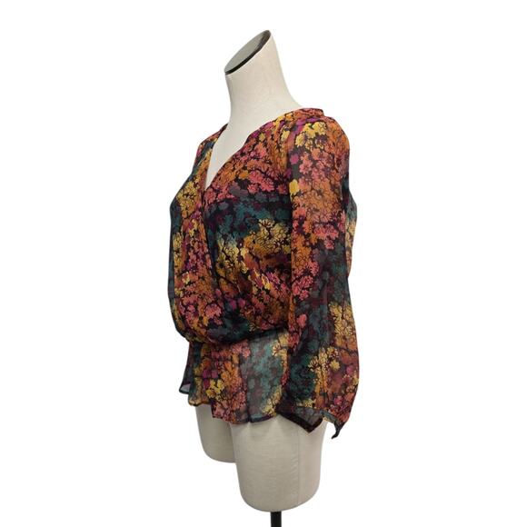 Sundance Womens 100% Silk Floral Peasant Blouse Sz XS Button Up Long Sleeve Boho - Picture 7 of 8